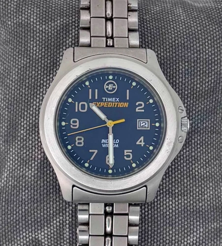 Timex Expedition Analog/Blue Dial Indiglo/Flex Bracelet Men's Field Watch 39mm