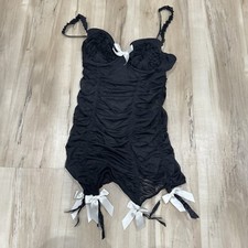 Women s Victorias secret sheer black slip top dress lingerie Bows Coquette 34B