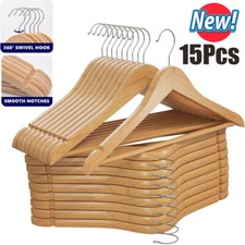 15 Pack Wooden Hangers Suit Hangers Premium Natural Finish Cloth Coat Hangers US