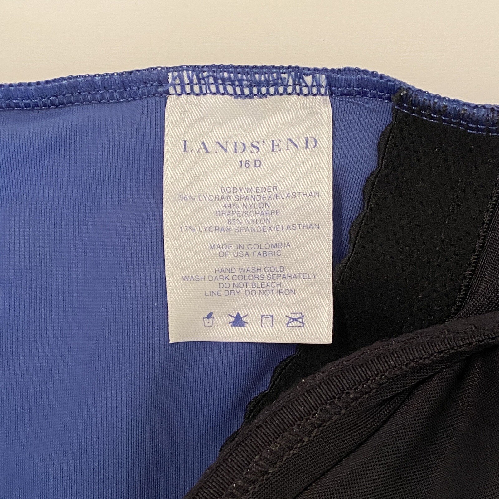 Lands' End Blue Criss Cross One Piece Swimsuit Size 16D Underwire Bra