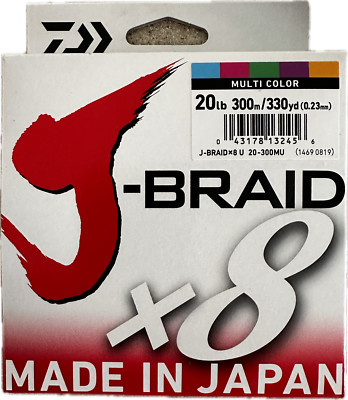 Daiwa J-Braid X8 Braided Fishing Line 330 Yards 300 M Multi-Color Line 20-80 LB