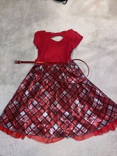 Justice Red plaid Sequin Dress Size 10 Girls attached glitter belt Tulle