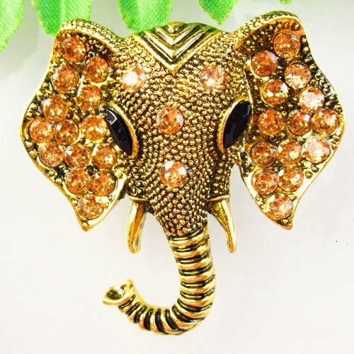 12.5g Pave Crystal Carved Tibetan Gold Elephant' Head Pendant Bead Brooch SH2742 - Picture 1 of 2