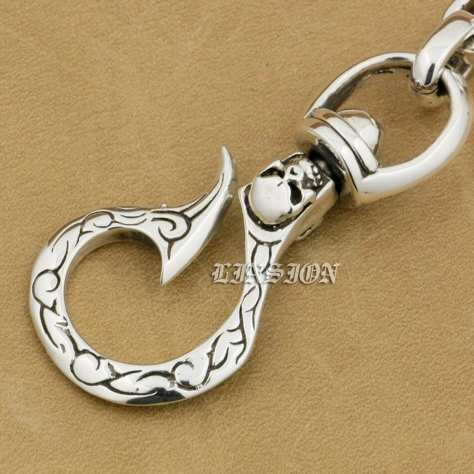 Skull Hook Belt Clip 925 Sterling Silver KeyRing Biker Punk Keychain 9T011A BZ - Image 4 of 4