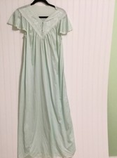 Vintage SHADOWLINE Mint Green Nylon Nightgown Size Small Nylon USA Lace Accent