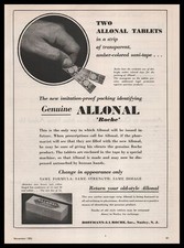 1933 Hoffman La Roche inc. Nutley New Jersey Allonal Tablets Vintage Print Ad