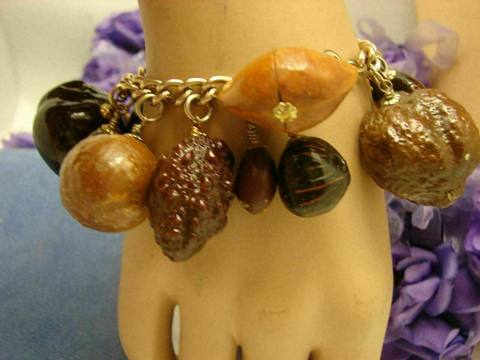 Vintage Nut Cluster Chunky Massive Charm Bracelet… - image 3