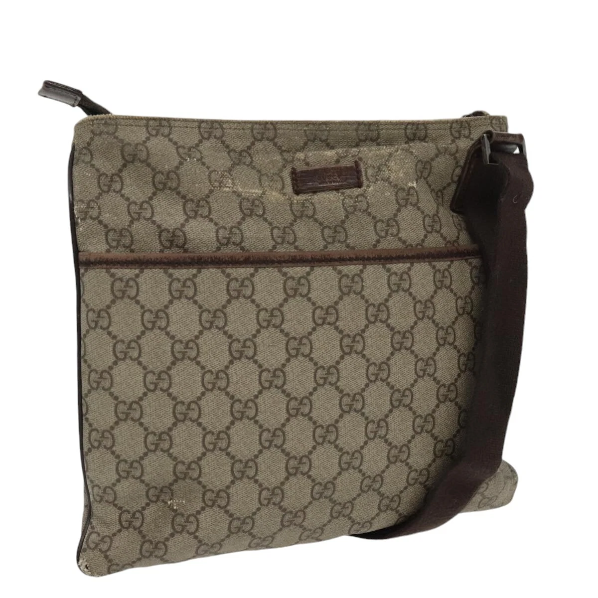 Sac à bandoulière GUCCI GG Supreme PVC beige argent 141626 authentique 98221