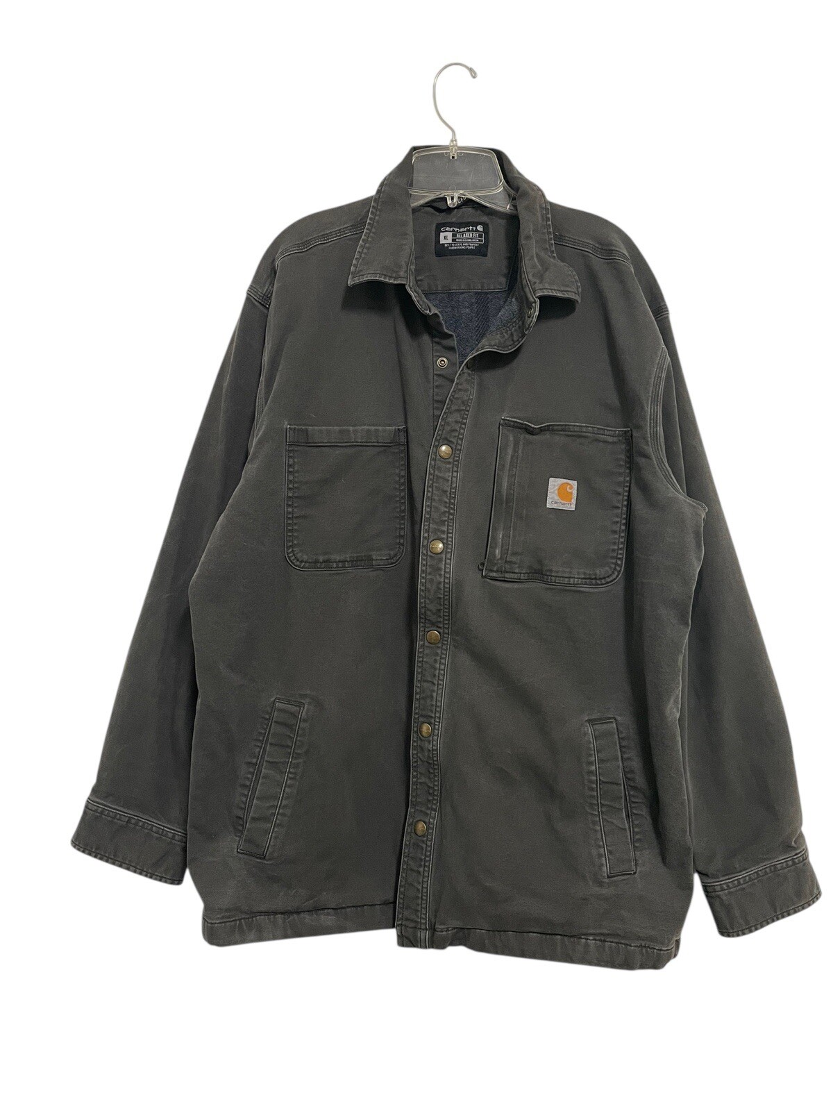 Carhartt Rugged Flex Relaxed Fit Black Canvas Grey Lined Shirt Jacket for Men in Size XL