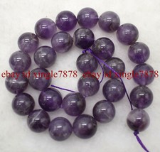 Huge 14mm Natural Purple Amethyst Round Gemstone Loose Beads 15"