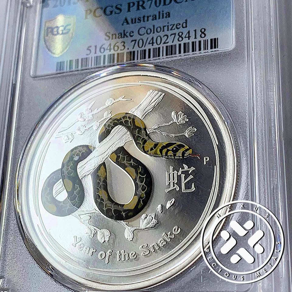 2013-P NGC PR 70 DCAM AUSTRALIA 1 OZ SILVER COLORIZED SNAKE $1 COIN BLACK YELLOW - Image 3 of 4