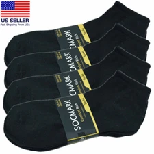 12 Pairs Mens Crew Ankle/Quarter Cotton Comfort Low Cut Black Socks Size 9-13