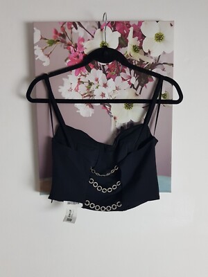 Zara schwarzes Strass Bustier Top, Gr. S UK 8 neu Diamanten hinten offen 