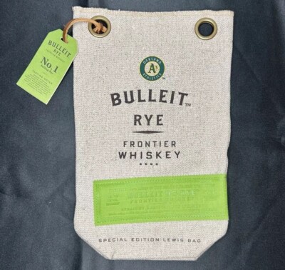 Bulleit Rye Frontier Whiskey Oakland A s Athletics SE Lewis Burlap Bag 1.75L NEW