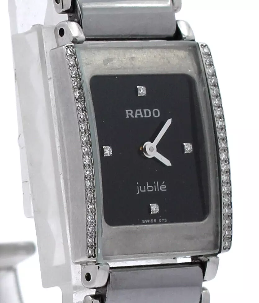 Rado Diastar Jubile Diamond Black Dial Black Quartz Ladies Watch