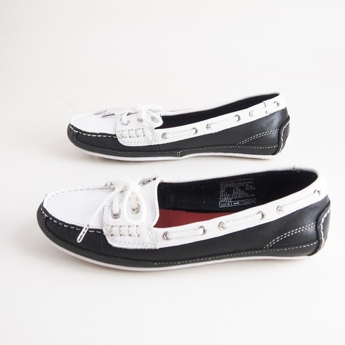 Sebago bala Barco Zapatos Mocasines Negro Piel Blanca Mujer Talla Eu 38.5 US 8 - Imagen 3 de 9