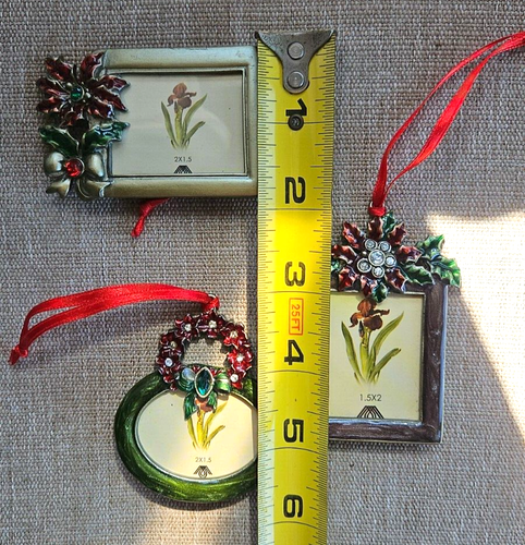 Set of 3 Mini Enamel Rhinestone Picture Frame Christmas Ornaments Oval ...