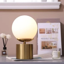 Gold Globe Table Lamp, Mid Century Modern Desk Lamp with Frosted Glass Shade,...