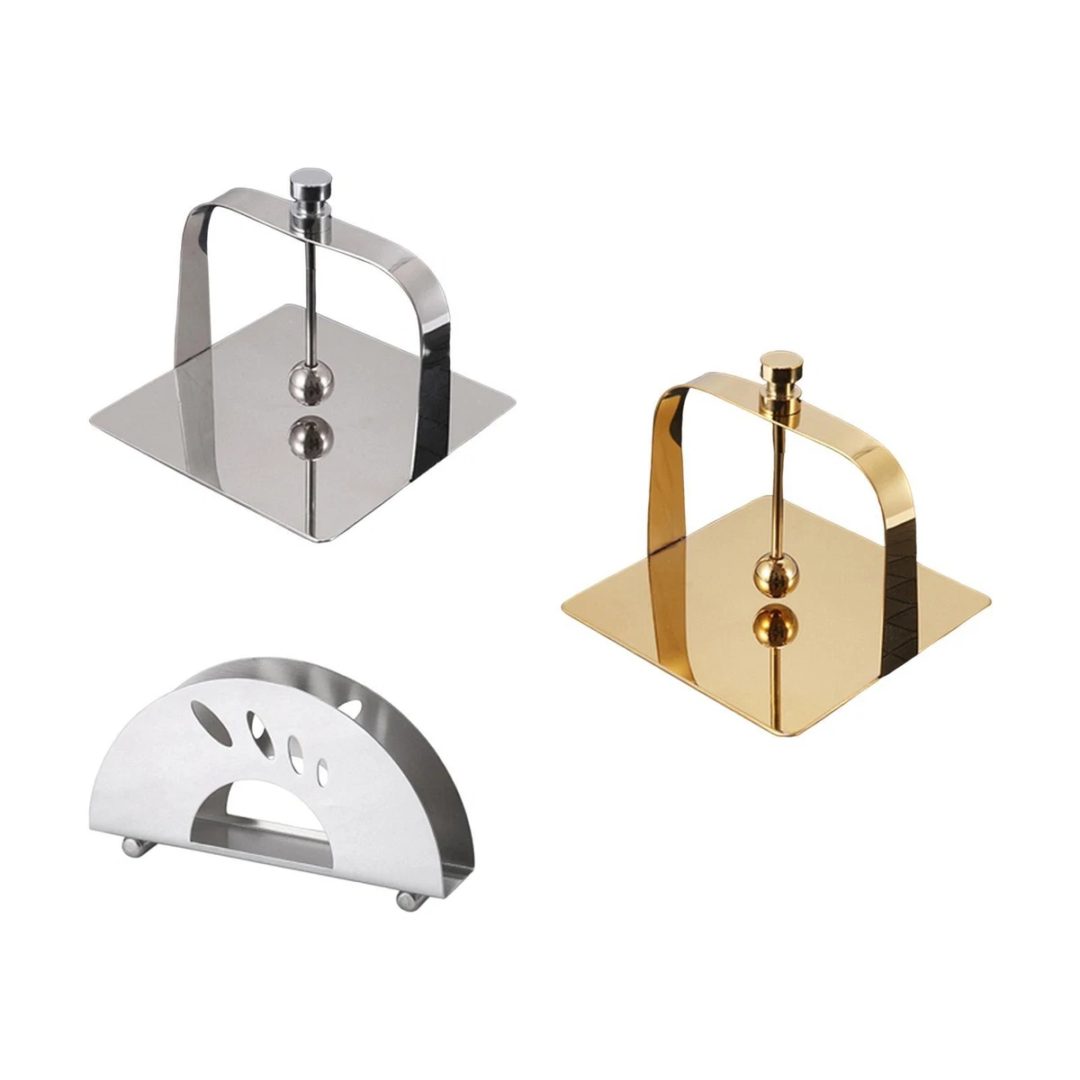 Portatovaglioli Oro In Acciaio Inox 2 Set | 11,9x10,2x3,8 Cm | Per Cena, Ristorante E Festa - 2