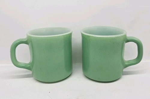 2 Vintage Anchor Hawking Fire King Green White Coffee Mug