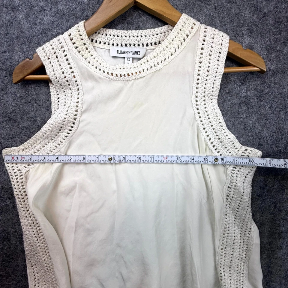 Camiseta sin mangas Elizabeth And James para mujer XS blanca seda crochet boho costera elegante suave Foto 4 de 4