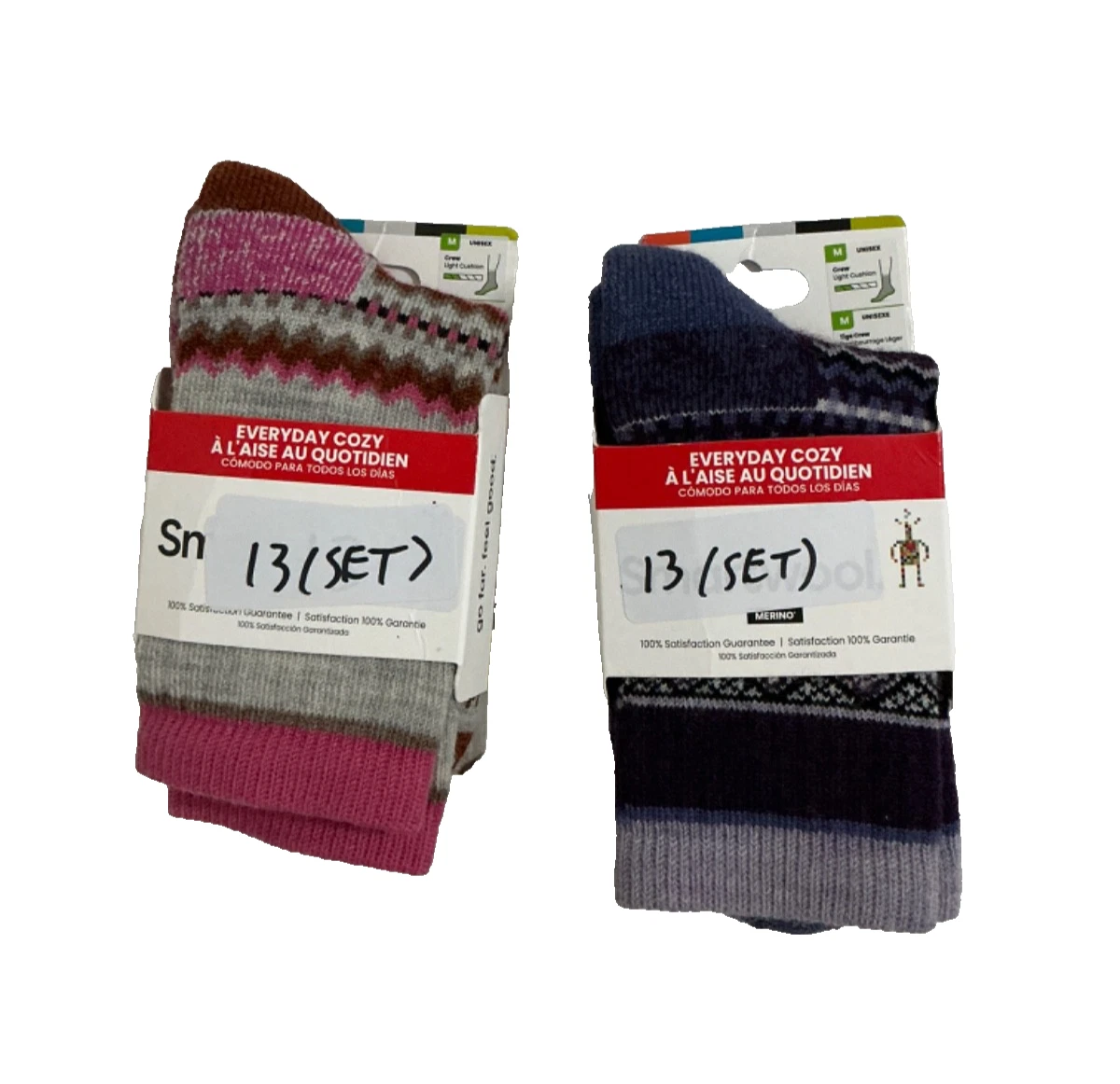 Smartwool Cozy Crew Socks 2 Pairs Unisex Medium Pink Purple Everyday