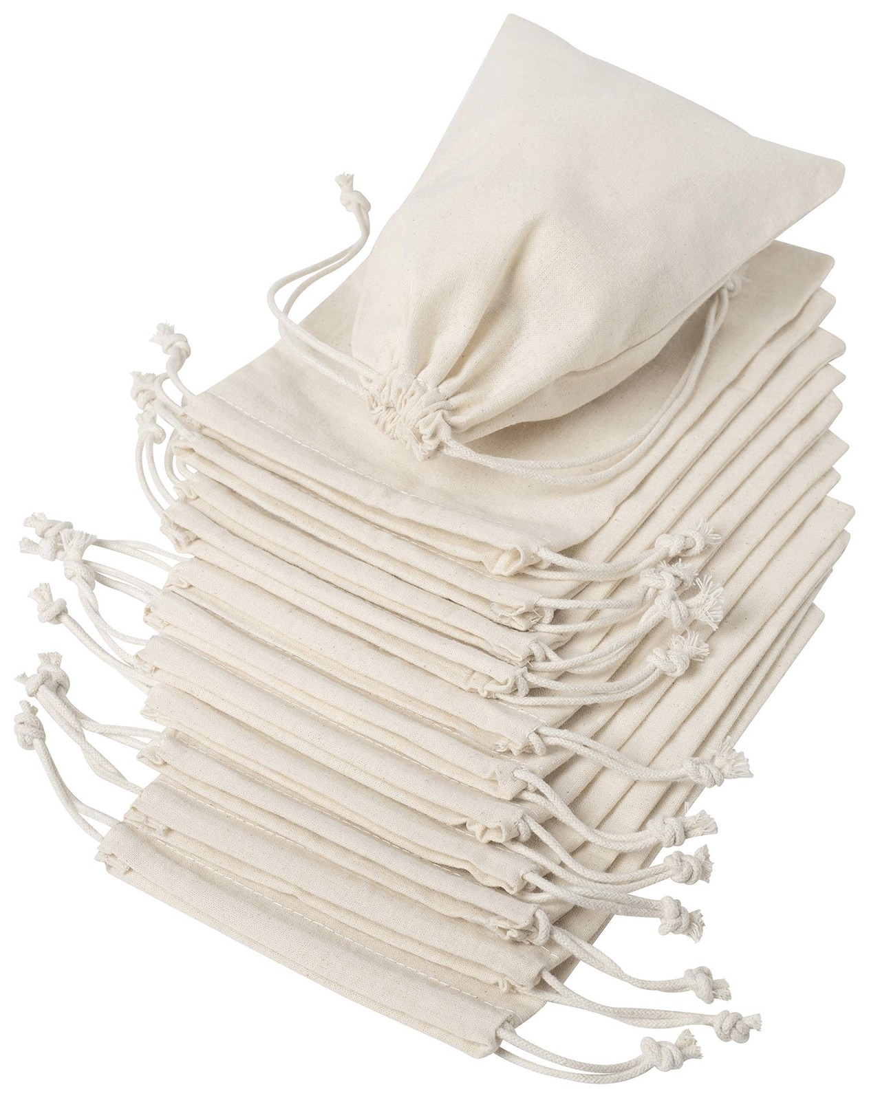 DR Cotton Muslin Drawstring Bags (5x7 Inch - 12-Pack) 100% Natural Unbleached...