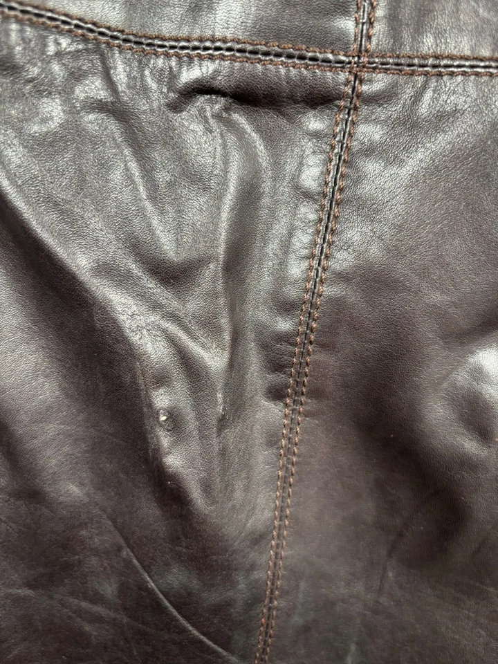 Falda Sabrina de cuero genuino línea A para mujer talla 8 marrón hasta la rodilla *LEER Foto 4 de 4