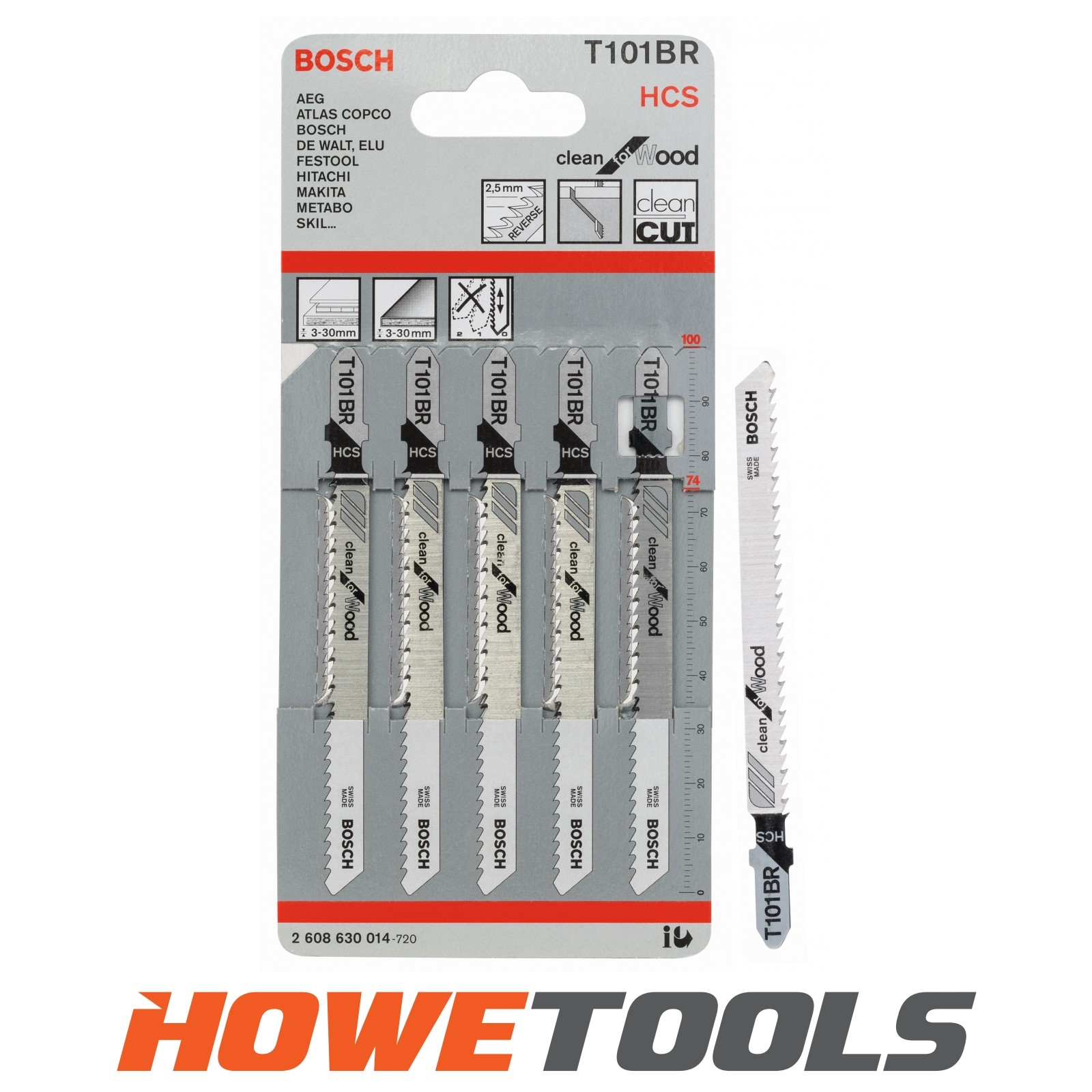 BOSCH T101BR (pkt of 5) Clean for wood 100mm