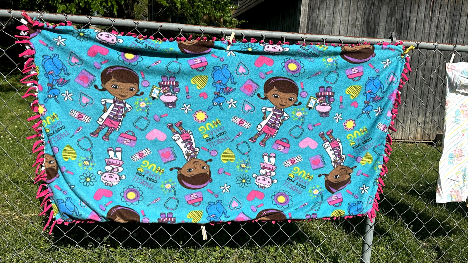 Doc McStuffins Handmade Fleece Tie Throw Blanket Disney Pink Blue