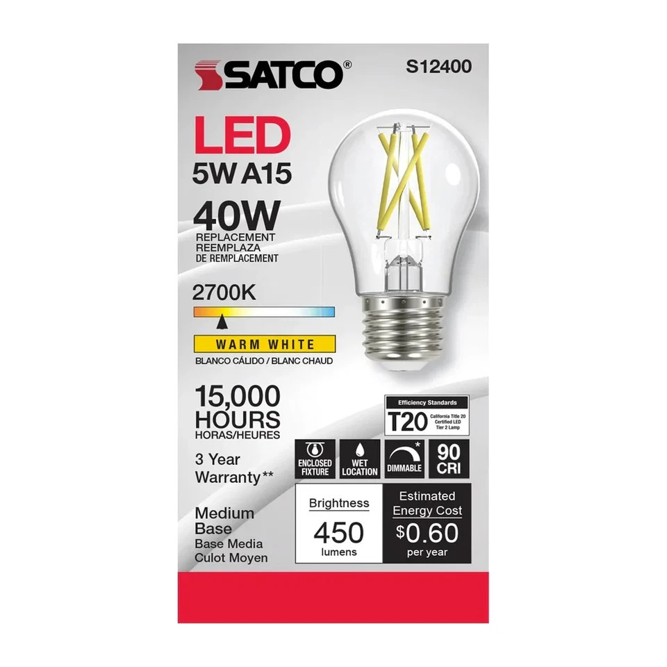5 Watt LED A15 - Clear - Medium Base - 2700K - 90 CRI - 120 Volt - 6 Pack - Image 3 of 4