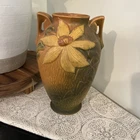 Roseville Pottery Vase Clematis USA Art Flower Double Handled #111-10" 1940's