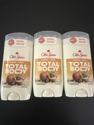 Lot of 3 Old Spice Total Body Vanilla + Shea Sensitive 24/7 Deodorant [NEW]