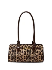 Women's Leopard Print Square Shoulder Bags Vintage Double Handle PU Leather U...