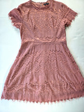 SHEIN Women’s Pink Lace A-Line Short Dress L Round Neck Short Sleeve Zip