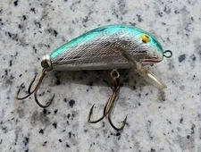VINTAGE EARLY REBEL HUMPY FISHING LURE GREEN SILVER 1.75"