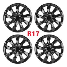 4x 17 Inch Black Lacquer Wheel Covers Full Hub Caps Snap On For R17 Tire Rim