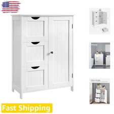 White Freestanding Storage Unit 3 Drawers Adjustable Shelf Bathroom Living Room