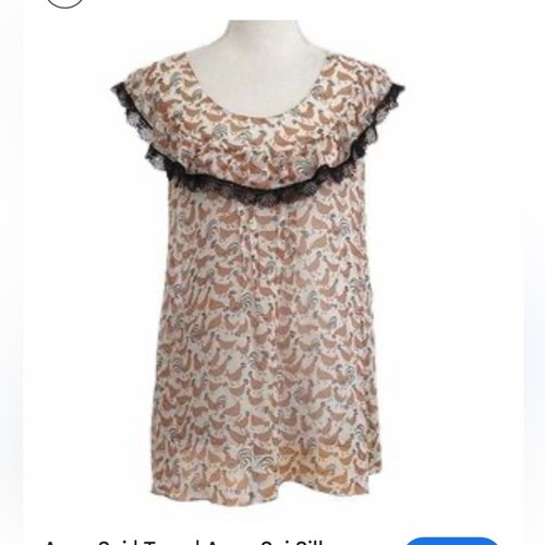 Anna Sui Anthopologie 100 % Seide Hahn bedrucktes Top Größe Small T1198