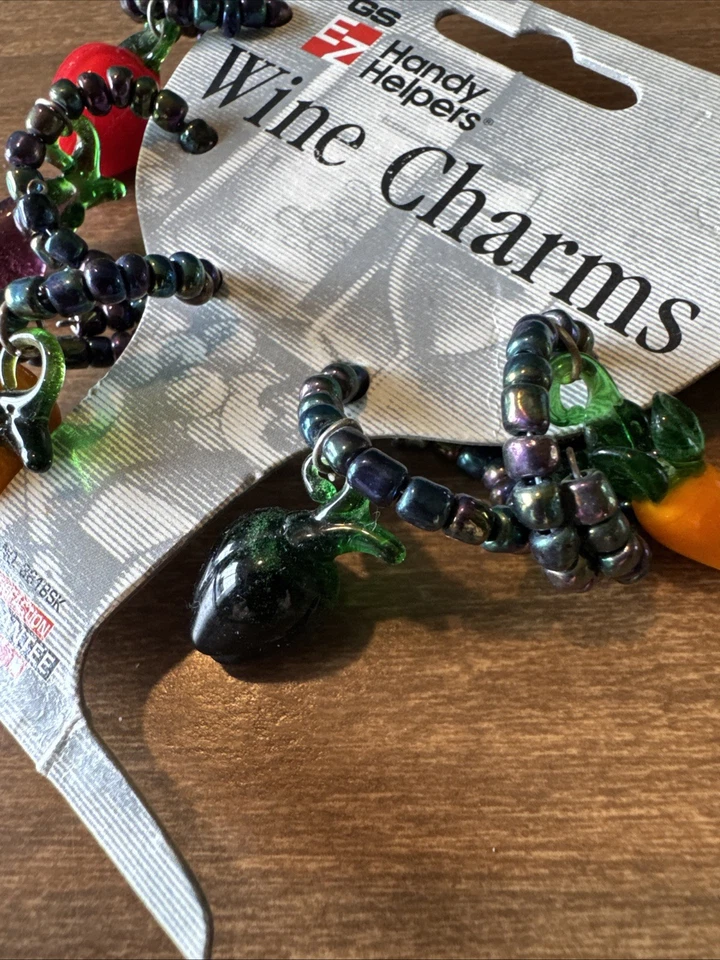 De colección *limitado *Juego de 6 dijes vegetales de copa de vino de cristal con cuentas de alambre Foto 3 de 4