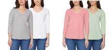 Kirkland Signature Women's 3/4 Sleeve V- Neck Slub Tee