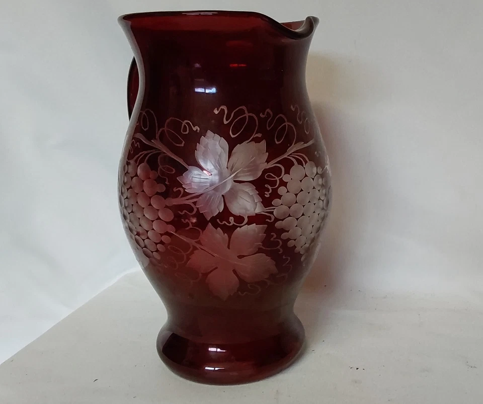 Antique 19thC Victorian Ruby Flash Pitcher, Blown & Engraved Bohemian Glass - Image 4 of 4