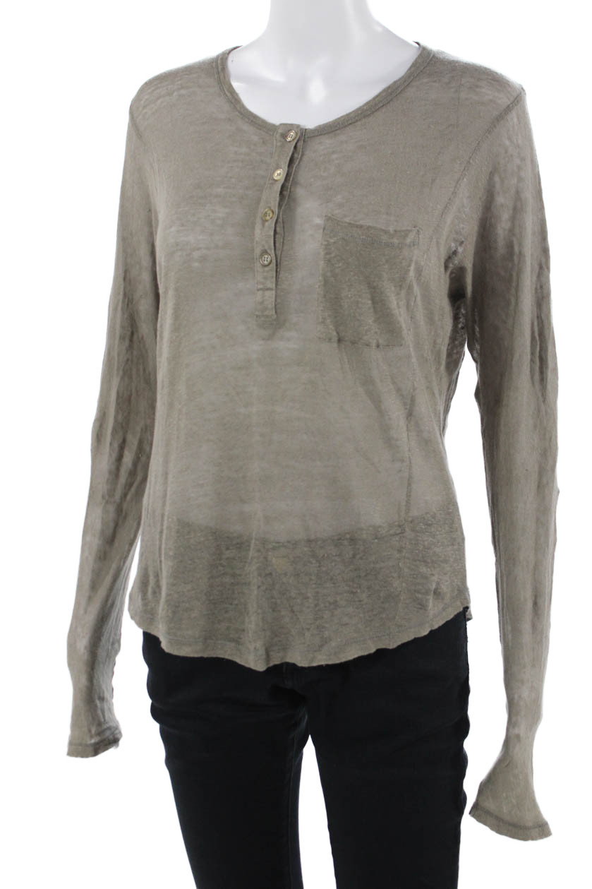 Vince Womens Basic Linen Button-Up Round Neck Lon… - image 2