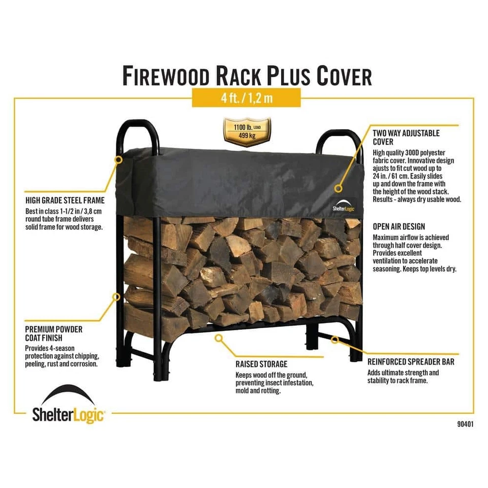 4 ft. H x 4 ft. D x 1 ft. W Firewood Rack with Black Powder-Coated Finish and 2- - Image 4 of 4