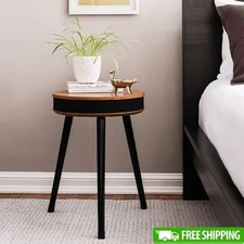Bluetooth Speaker End Table USB Charging Wood Accent Furniture Indoor Use