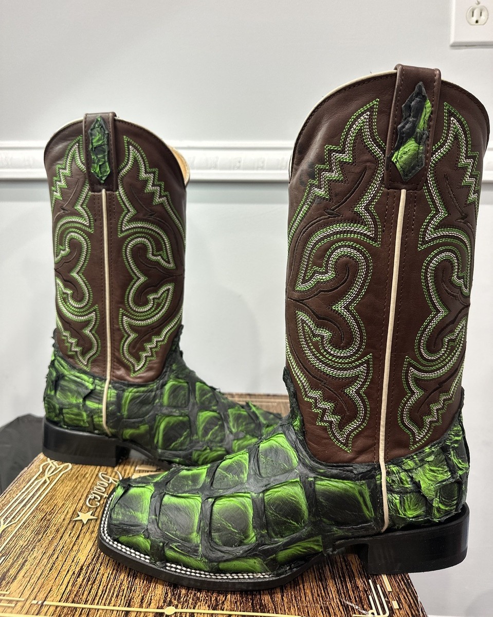 Bronzer Pirarucu Exotic Boots Green Black Men display picture 3
