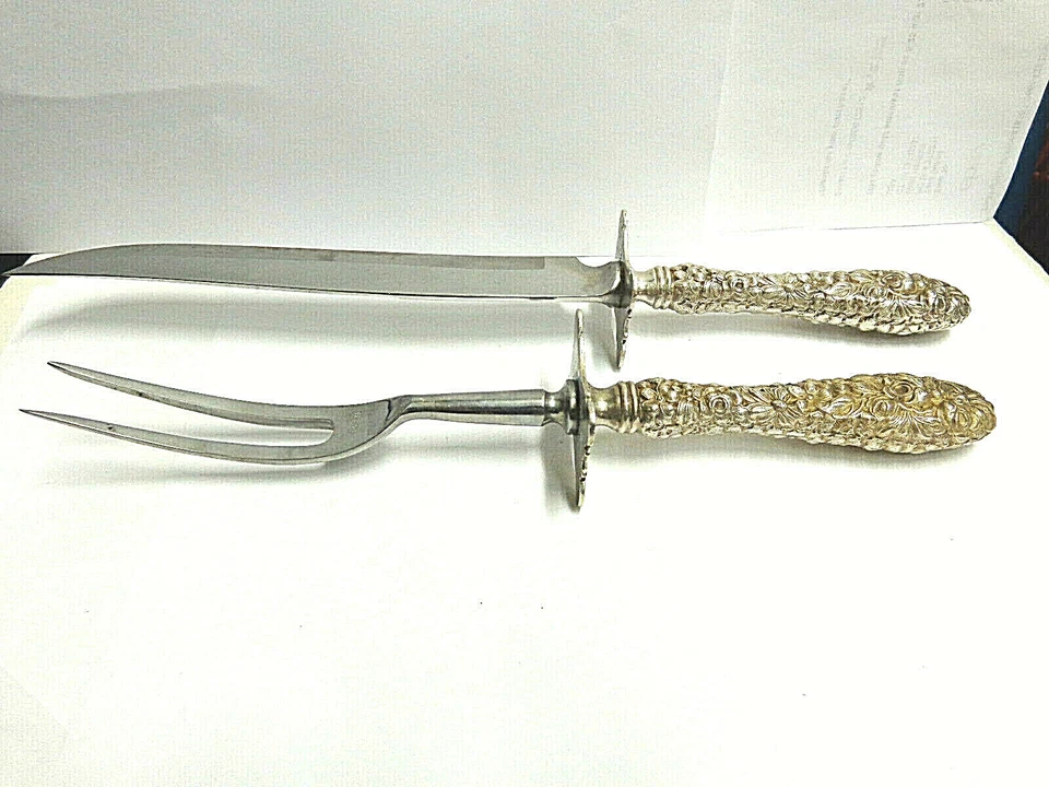 Juego de tallado Stieff plata esterlina repujado tamaño lg horquilla y cuchillo 11,50 pulgadas lg 2 piezas Foto 2 de 4