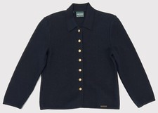 Vtg GEIGER Austria Black Stretch Soft Boiled Wool Jacket EU 36 Gold Buttons