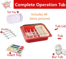 Dental Procedure Tub Insert Tray Mini Tray Divider Tub Cover - Complete Set -Red