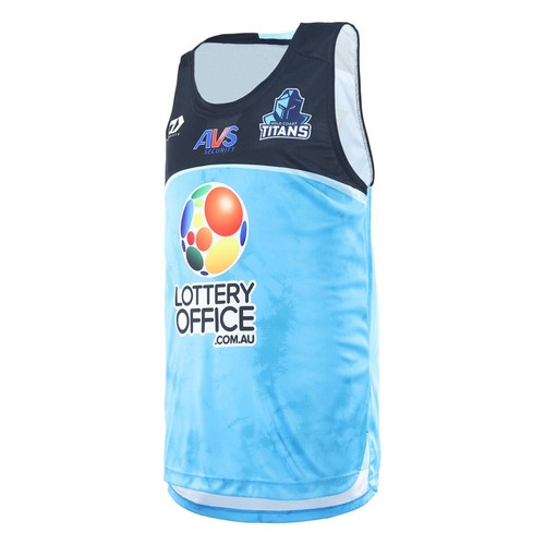 NRL 2025 Training Singlet - Gold Coast Titans - Cyan - Adult - Mens - Picture 2 of 5